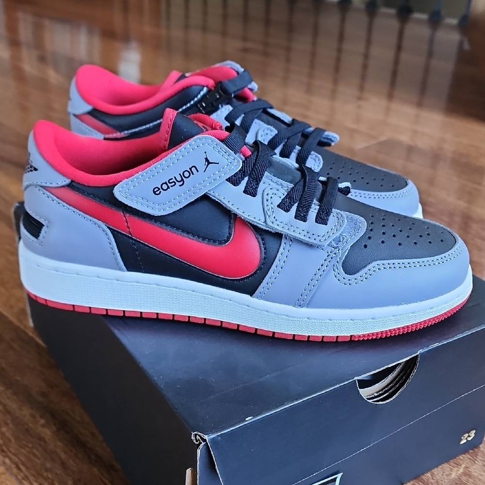 NIKE Air JORDAN Low FLYEASE Zipper Gray, Black & Red Sneakers NEW IN BOX